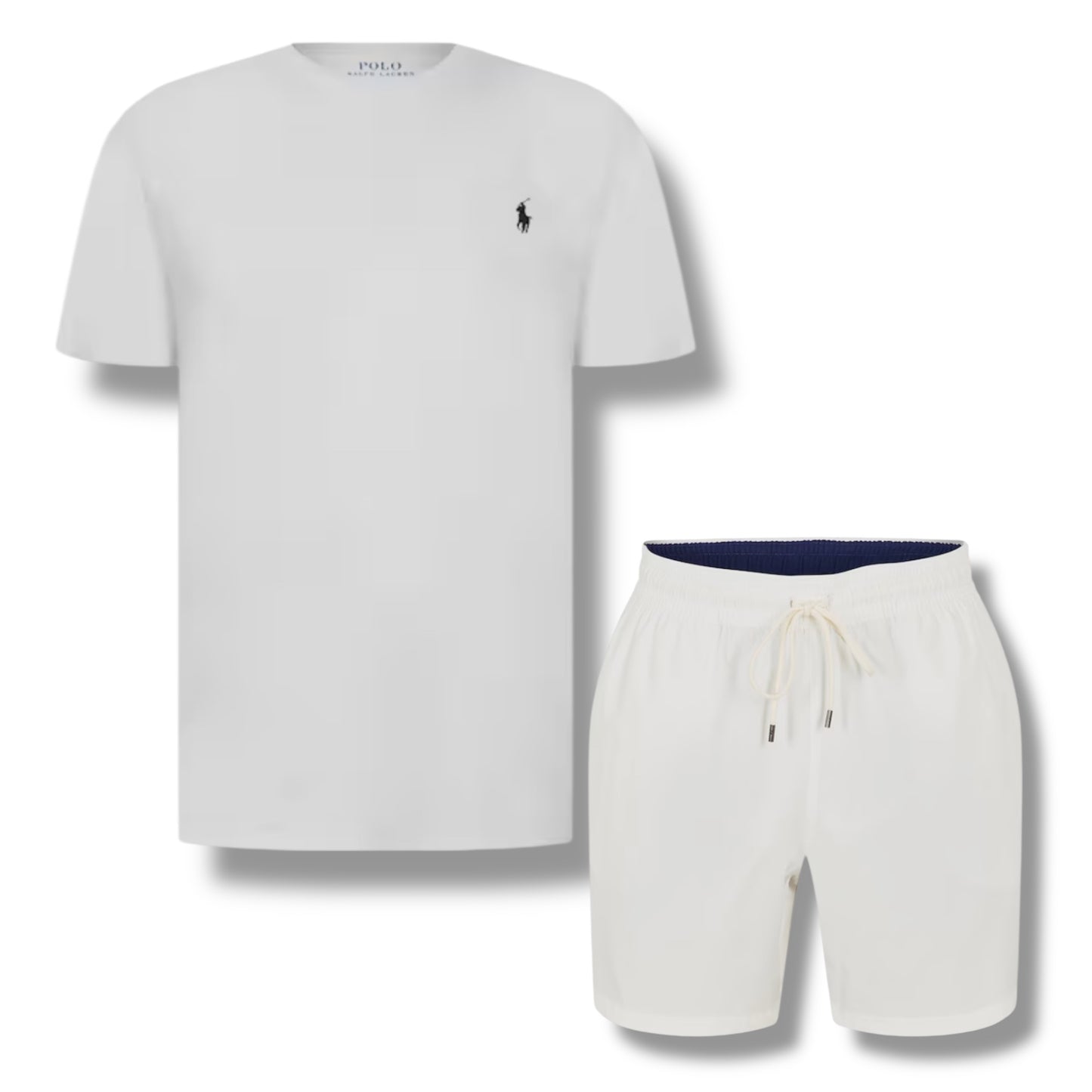 RALPH LAUREN T-SHIRT & SWIM SHORTS SET WHITE & WHITE