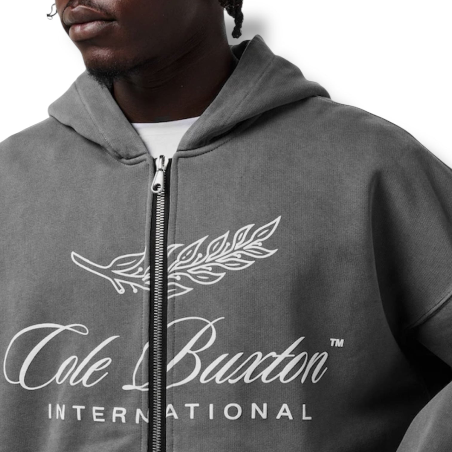 COLE BUXTON INTER FRONT LOGO ZIP UP HOODIE WASHED BLACK