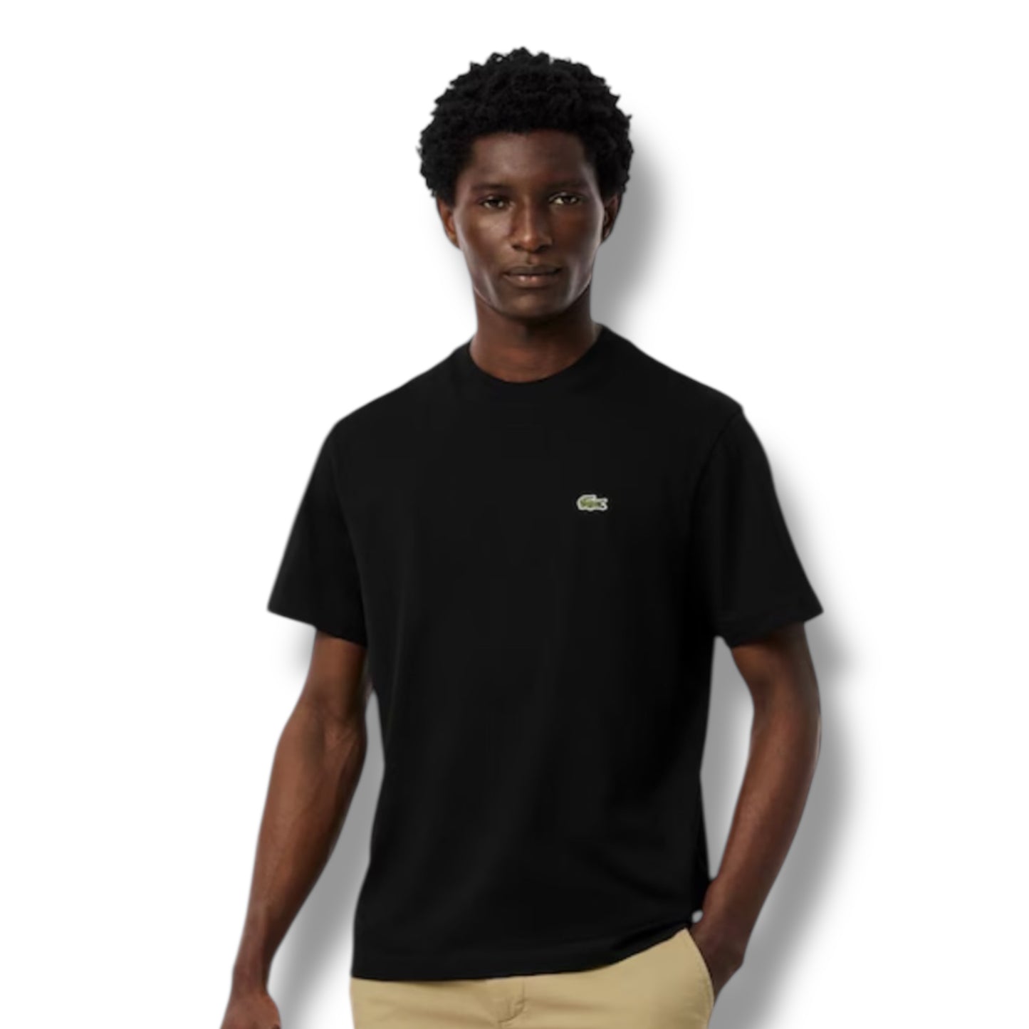 LACOSTE SMALL LOGO T-SHIRT & ALL OVER LOGO SWIM SHORTS SET BLACK & ORANGE