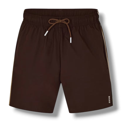 HUGO BOSS ICONIC T-SHIRT & SWIM SHORTS SET WHITE & BROWN