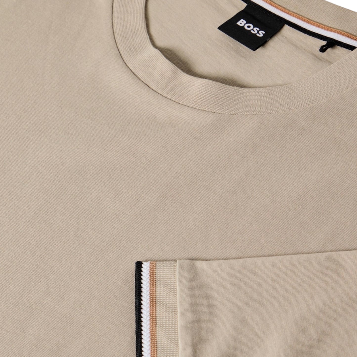HUGO BOSS SLEEVE TRI TRIM T-SHIRT & SIDE TRIM SWIM SHORTS SET BEIGE & BLACK