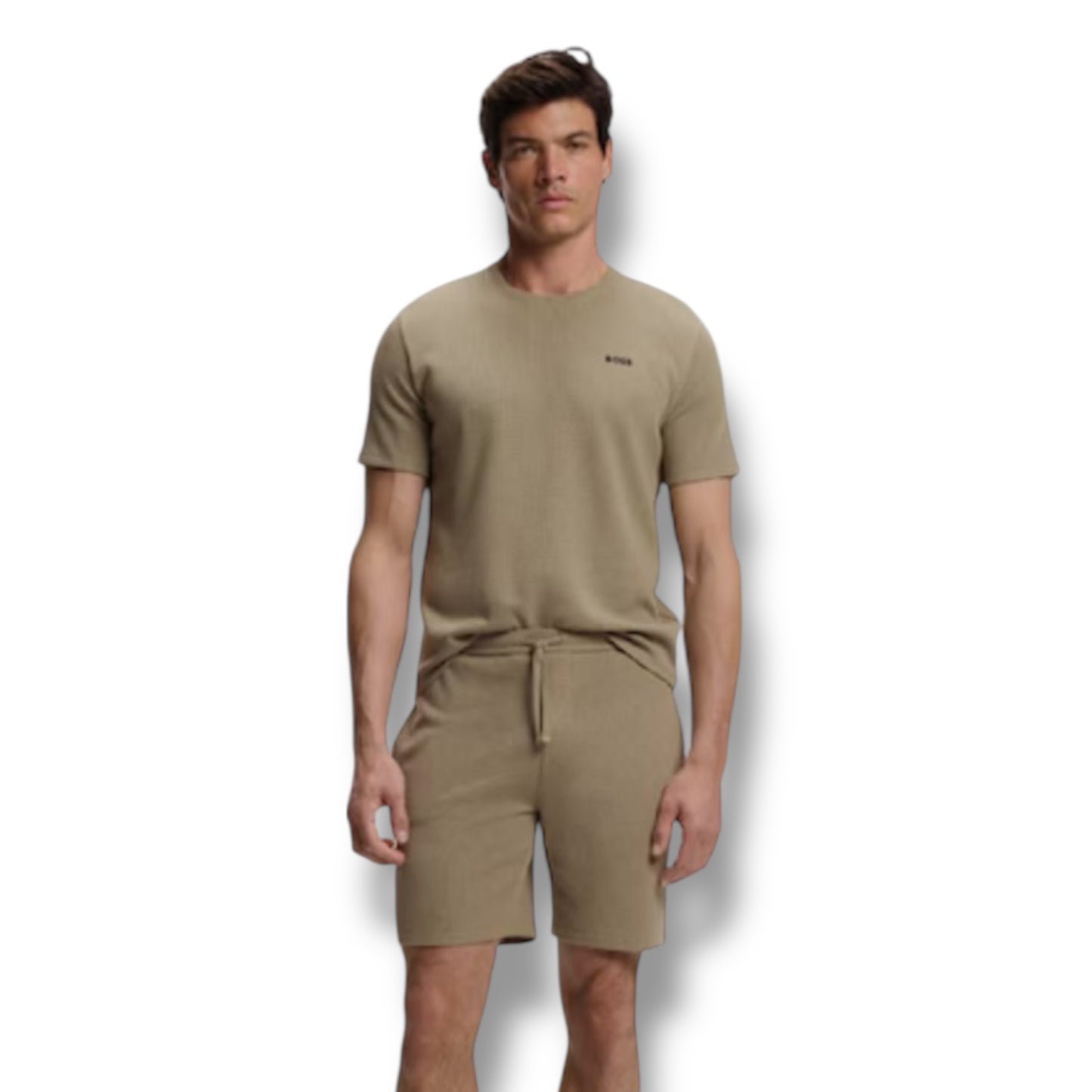 HUGO BOSS WAFFLE JERSEY T-SHIRT & SHORTS SET BROWN