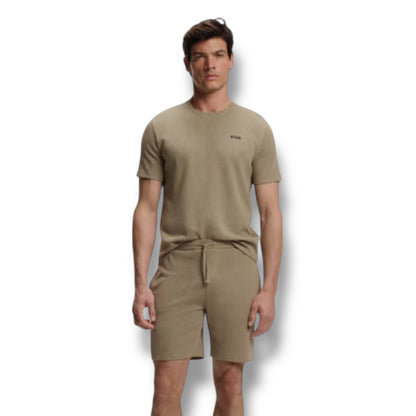 HUGO BOSS WAFFLE JERSEY T-SHIRT & SHORTS SET BROWN