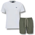 BARBOUR SMALL LOGO T-SHIRT & SWIM SHORTS SET WHITE & OLIVE GREEN