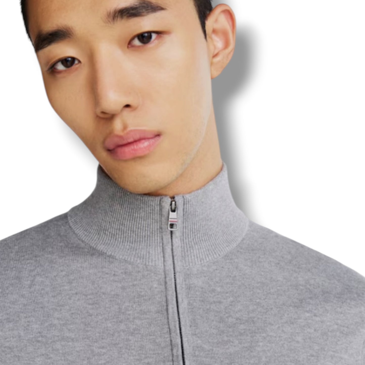 TOMMY HILFIGER 1/4 ZIP THIN KNIT SWEATER GREY
