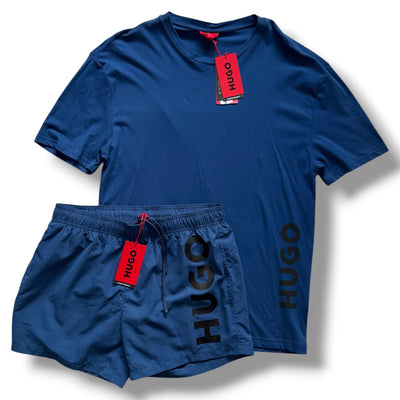 HUGO BOSS HUGO VERTI LOGO T SHIRT & SWIM SHORTS SET BLUE *SALE*