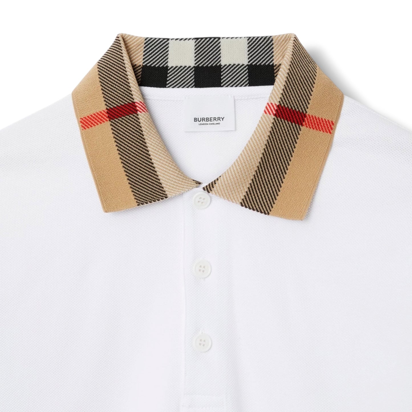 BURBERRY CHECK COLLAR POLO SHIRT WHITE