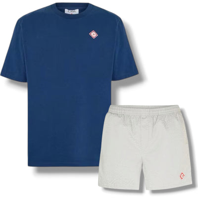 CASABLANCA DIAMOND T-SHIRT & SWIM SHORTS SET BLUE & GREY