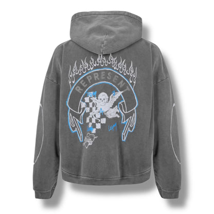 REPRESENT LEGACY ZIP UP HOODIE WASHED GREY