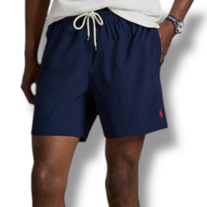 RALPH LAUREN POLO BIG LOGO T-SHIRT & SWIM SHORTS SET WHITE & NAVY BLUE