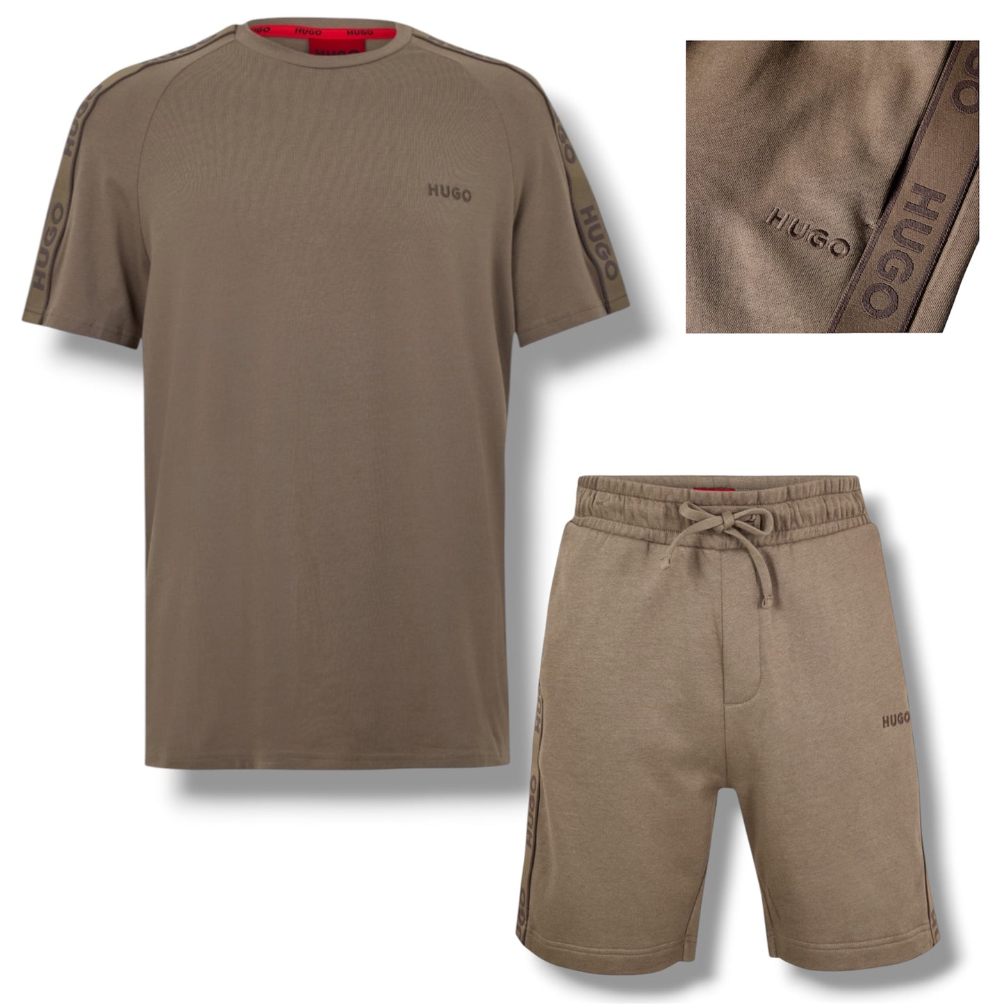 HUGO TAPE JERSEY T-SHIRT & SHORTS SET BEIGE