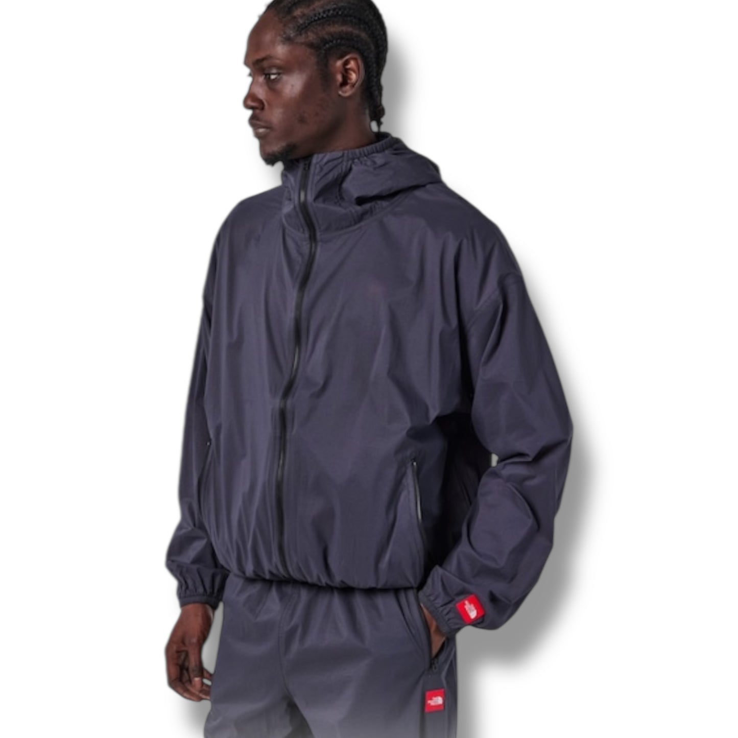 TNF NORTH FACE RED BOX ZIP UP HOODED FULL WOVEN TRACKSUIT GREY
