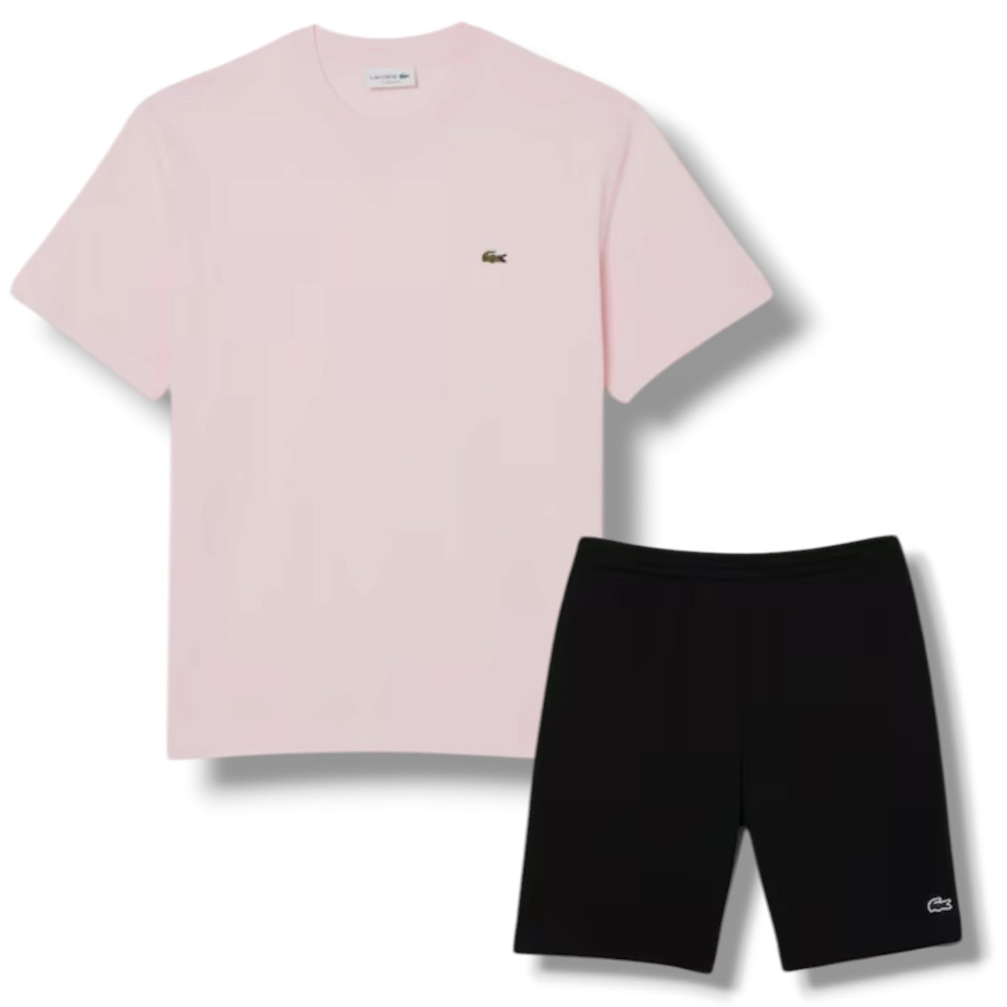 LACOSTE SMALL LOGO T-SHIRT & JERSEY SHORTS SET PINK & BLACK
