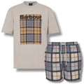 BARBOUR BOX CHECK LOGO T-SHIRT & CHECK SWIM SHORTS SET BEIGE