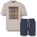 BARBOUR CHECK BOX LOGO T-SHIRT &  SWIM SHORTS BEIGE & NAVY BLUE