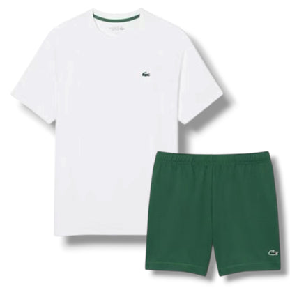 LACOSTE TECH GYM SET T-SHIRT & SHORTS WHITE & GREEN