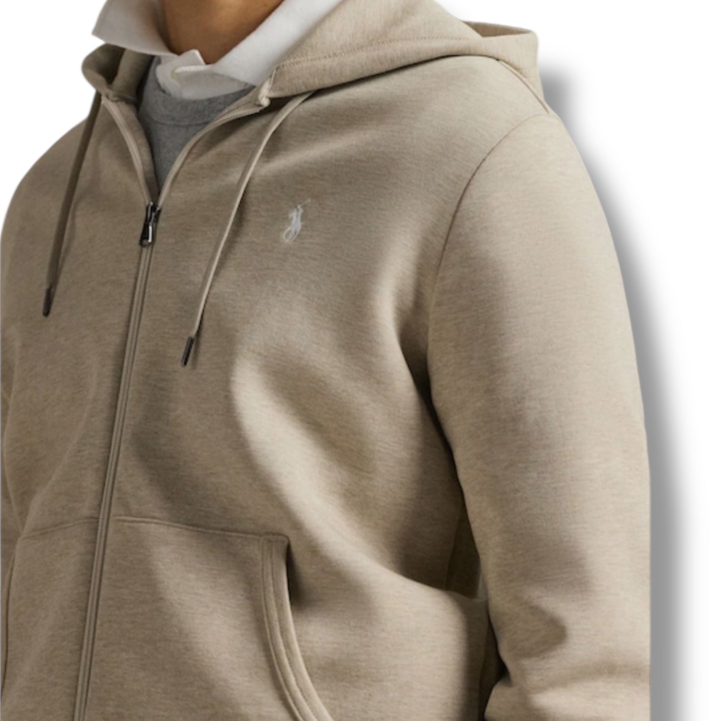 RALPH LAUREN TECH ZIP UP HOODIE BEIGE