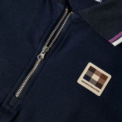 AQUASCUTUM ZIP COLLAR POLO SHIRT NAVY BLUE