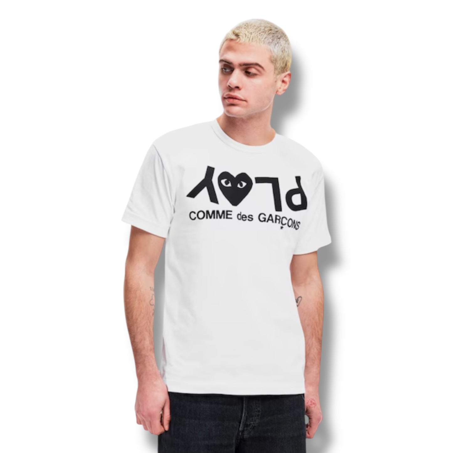 COMME DES GARÇONS PLAY UPSIDE DOWN LOGO T-SHIRT WHITE