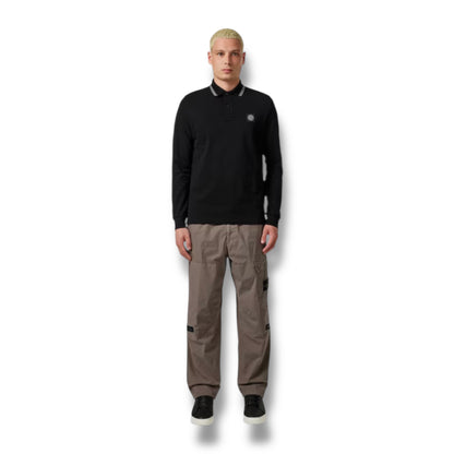 STONE ISLAND LONG SLEEVE PATCH LOGO POLO SHIRT BLACK