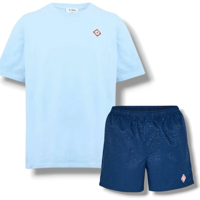 CASABLANCA DIAMOND T-SHIRT & SWIM SHORTS SET LIGHT BLUE & BLUE