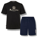 AQUASCUTUM BIG LOGO T-SHIRT & SIDE POCKET SWIM SHORTS SET BLACK - NAVY
