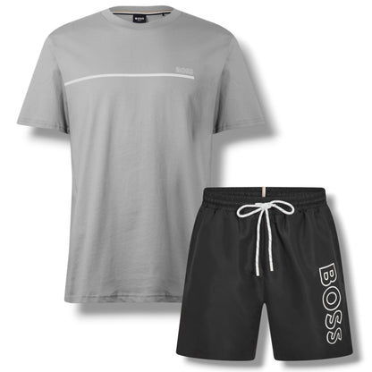 HUGO BOSS STORM T-SHIRT & SWIM SET GREY & BLACK