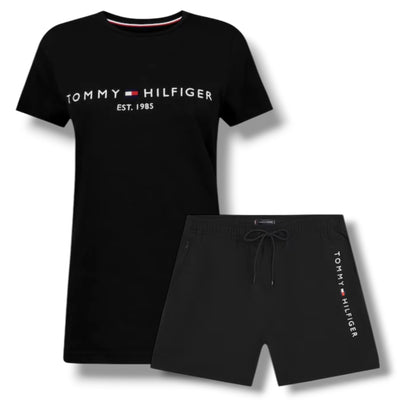 TOMMY HILFIGER LOGO T-SHIRT & SWIM SHORTS SET BLACK