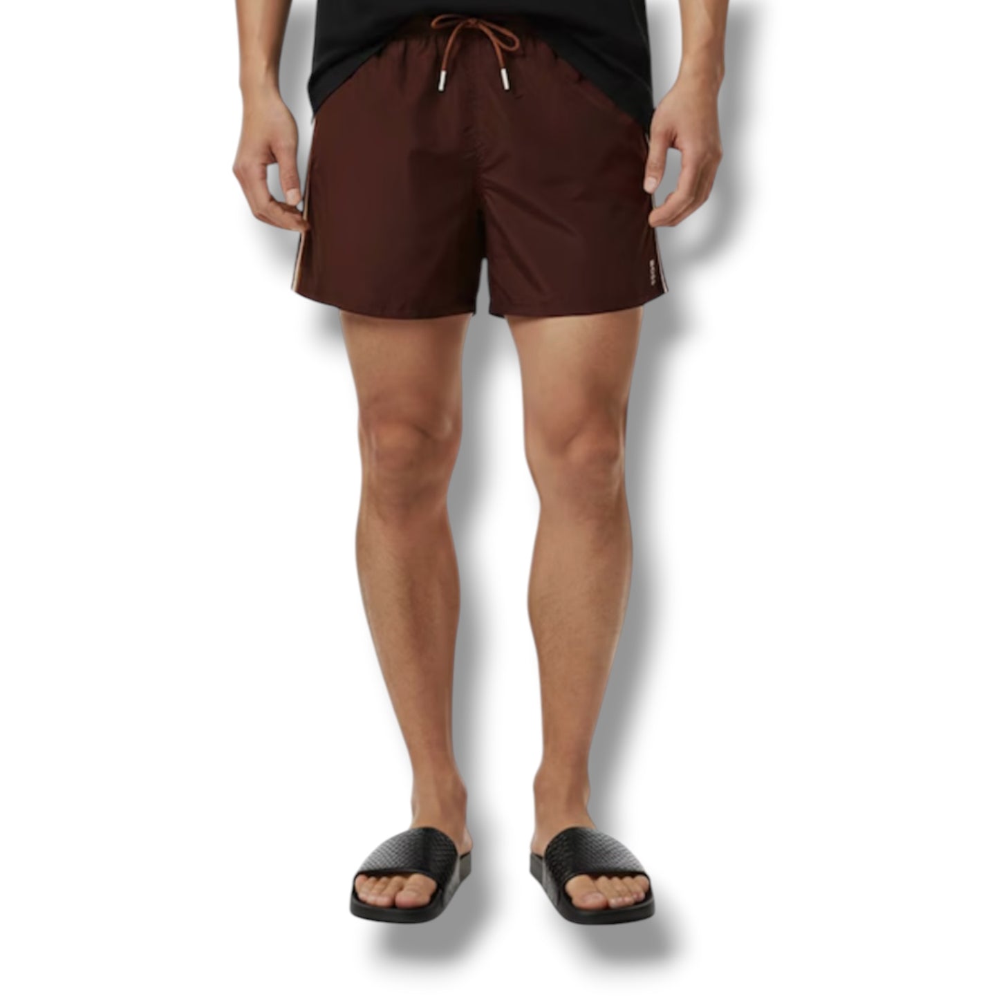 HUGO BOSS ICONIC T-SHIRT & SWIM SHORTS SET NAVY & BROWN