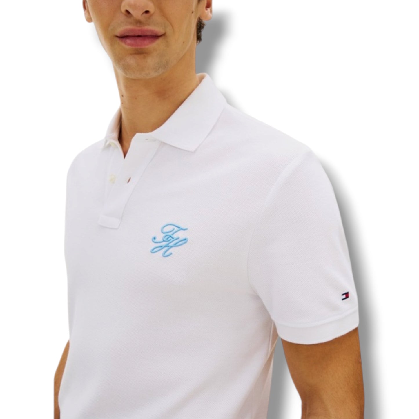TOMMY HILFIGER ITALIC LOGO POLO SHIRT WHITE