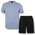 HUGO BOSS PATCH T-SHIRT & VERTI LOGO SWIM SHORTS SET MID BLUE & BLACK