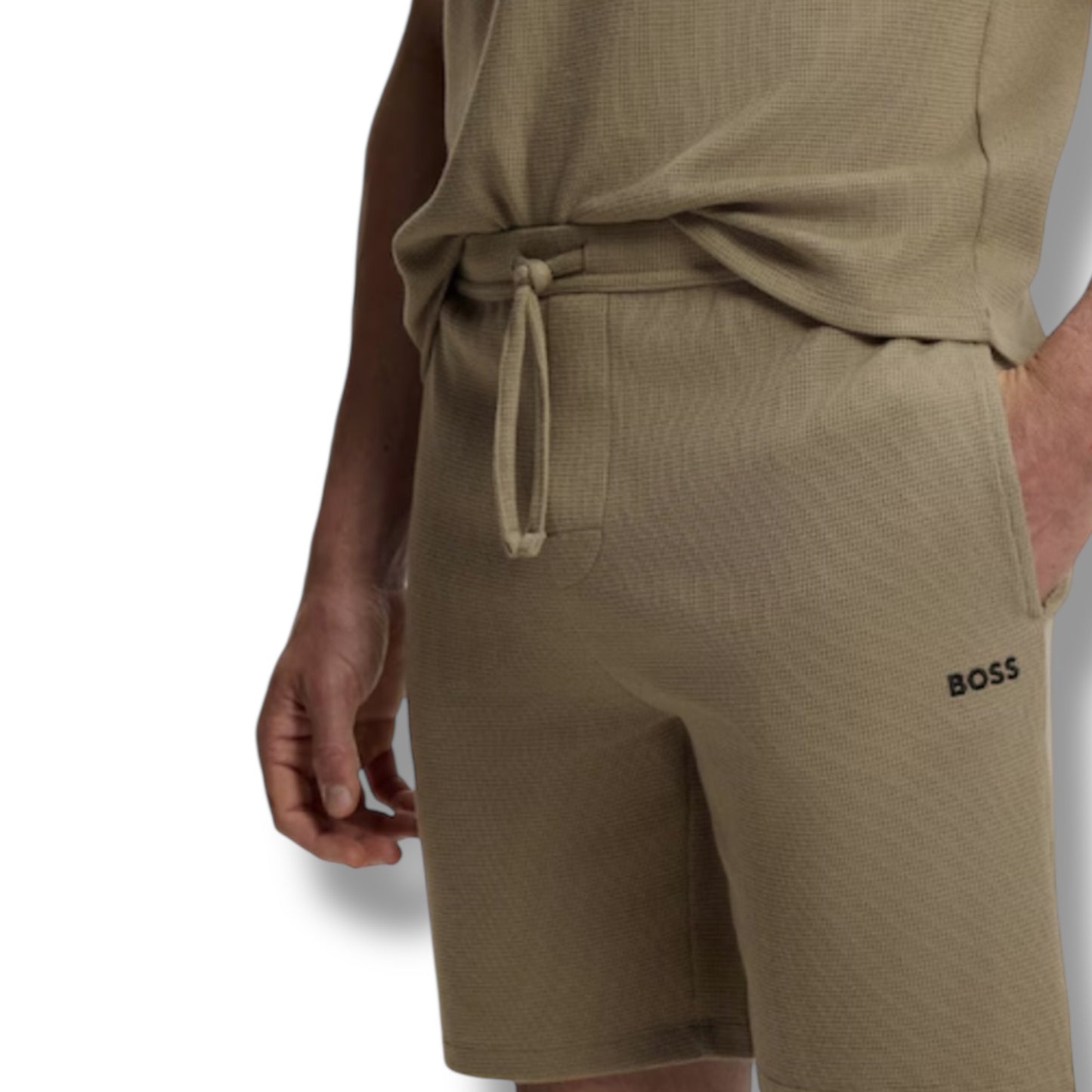HUGO BOSS WAFFLE JERSEY T-SHIRT & SHORTS SET BROWN