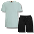 HUGO BOSS PATCH T-SHIRT & VERTI LOGO SWIM SHORTS SET AQUA GREEN & BLACK