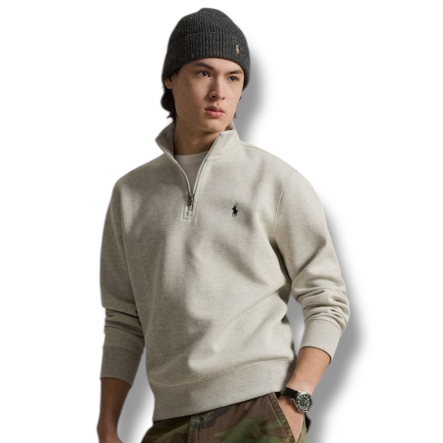 RALPH LAUREN TECH 1/4 ZIP SWEATSHIRT HEATHER GREY