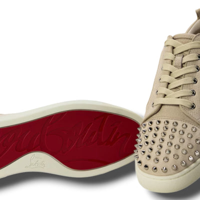 CHRISTIAN LOUBOUTIN MENS LOUIS JUNIOR SUEDE SPIKES TRAINERS BEIGE