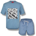 HUGO DESK LOGO T-SHIRT & SMALL LOGO SWIM SHORTS SET LIGHT BLUE