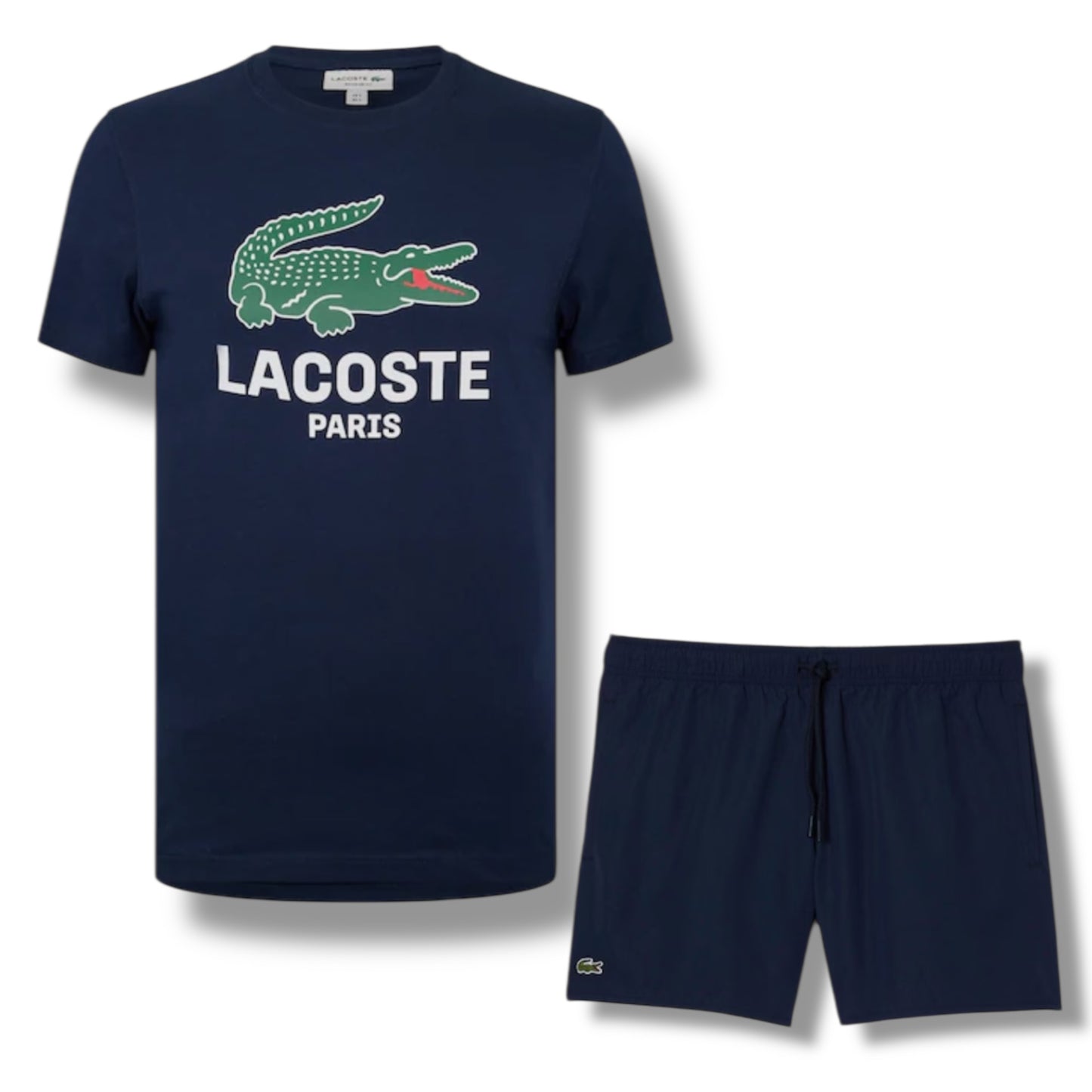 LACOSTE LARGE LOGO T-SHIRT & SWIM SHORTS SET NAVY & NAVY BLUE