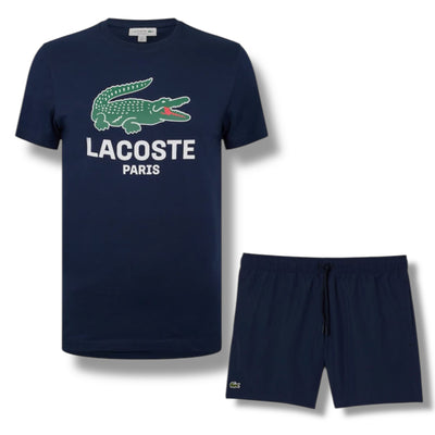 LACOSTE LARGE LOGO T-SHIRT & SWIM SHORTS SET NAVY & NAVY BLUE