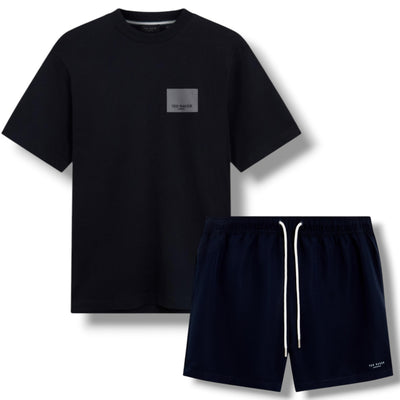 TED BAKER T-SHIRT & SWIM SHORTS SET BLACK & NAVY