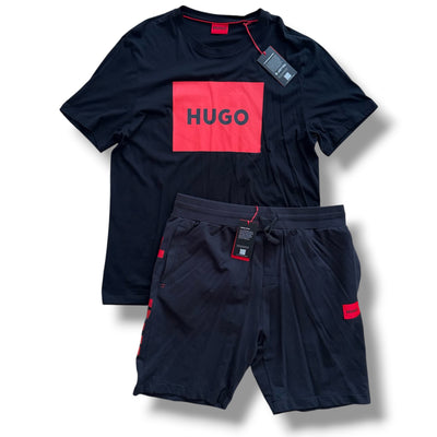HUGO BOSS T-SHIRT & JERSEY SHORTS SET BLACK *SALE*