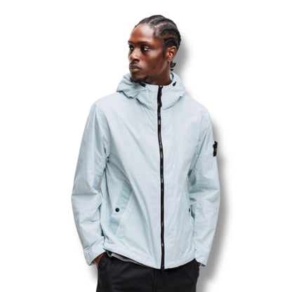 STONE ISLAND CRINKLE REPS HOODED BOMBER JACKET SKY BLUE