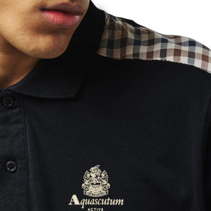 AQUASCUTUM CHECK SHOULDER POLO SHIRT BLACK