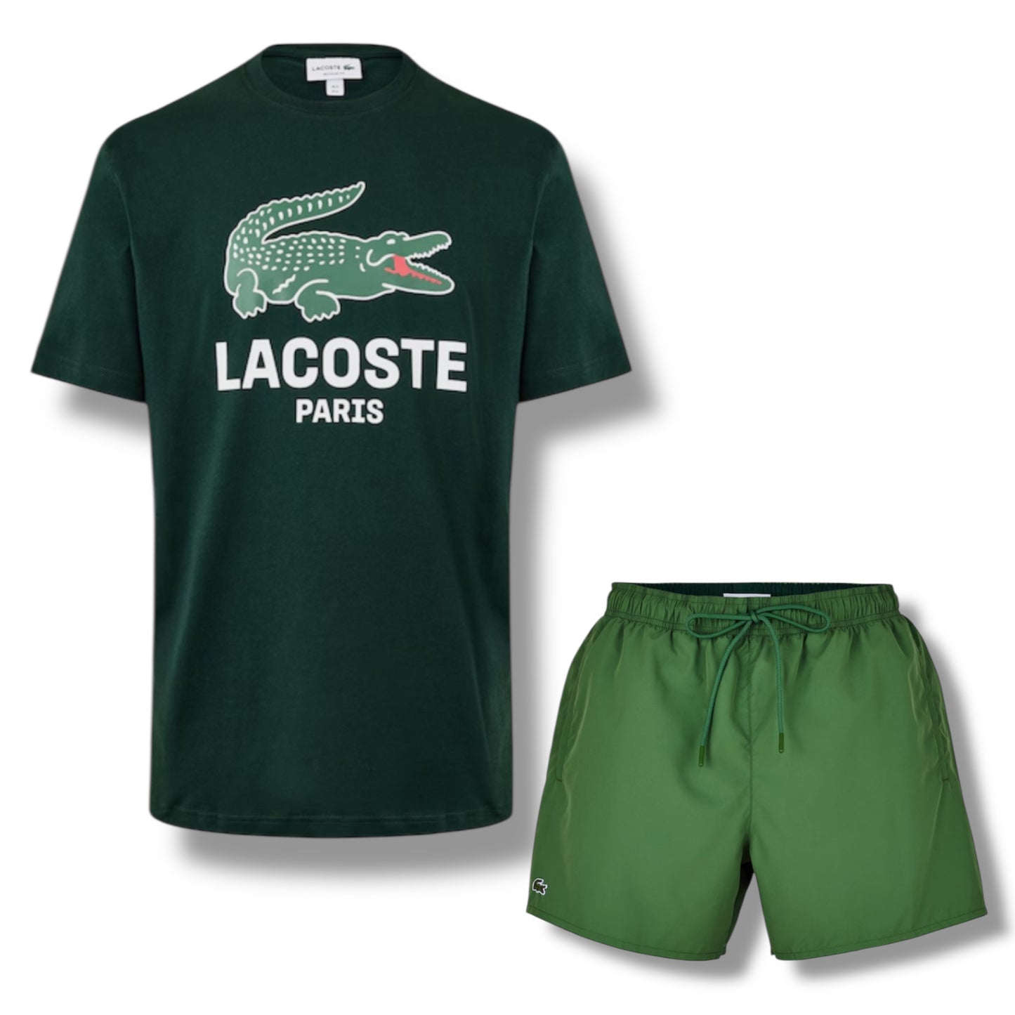 LACOSTE LARGE LOGO T-SHIRT & SWIM SHORTS SET GREEN & GREEN