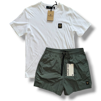 BELSTAFF T-SHIRT & SWIM SHORTS SET WHITE *SALE*