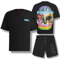 HUGO HUGOWOOD T-SHIRT & VERTI SPRAY LOGO SWIM SHORTS SET BLACK
