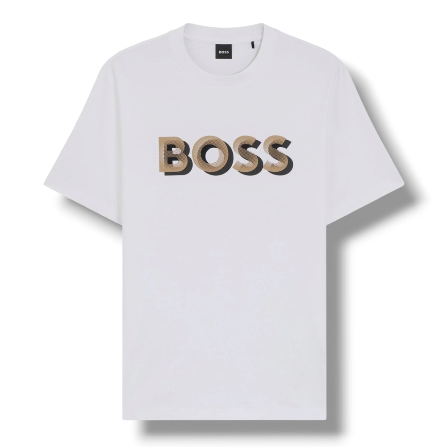 HUGO BOSS TRI LOGO T-SHIRT & GEO SWIM SHORTS WHITE & BROWN