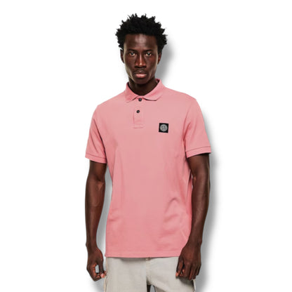 STONE ISLAND PATCH LOGO POLO SHIRT CORAL PINK