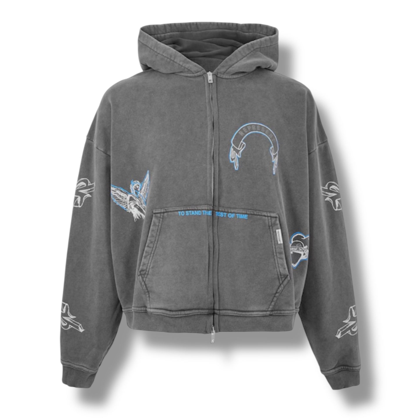 REPRESENT LEGACY ZIP UP HOODIE WASHED GREY