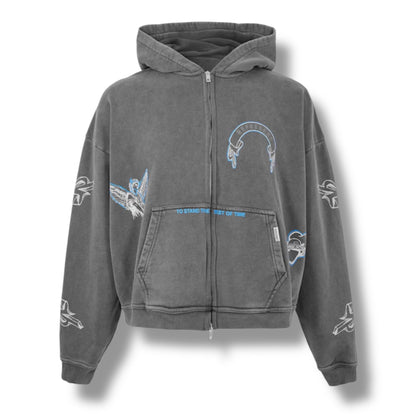 REPRESENT LEGACY ZIP UP HOODIE WASHED GREY