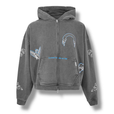 REPRESENT LEGACY ZIP UP HOODIE WASHED GREY